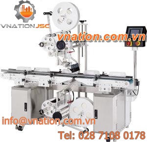 top labelling machine / bottom / linear / for flat products