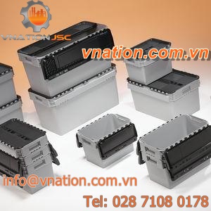 plastic crate / transport / nesting / with built-in lid