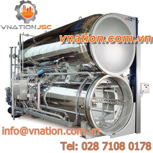 process autoclave / rotary / with counter pressure / for the food industry