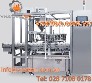 powder filler / for glass bottles / continuous-motion / weight