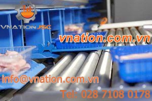 roller conveyor / overhead / for the food industry / for trays