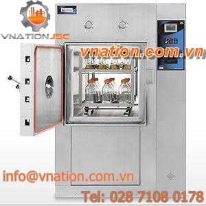 laboratory sterilizer / steam / double door pass-through / vertical