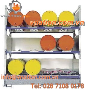 self-supporting shelving / modular / mobile / for drums with retention tank