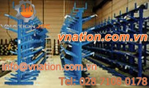 shelving with inclined arms / cantilever / for long items / adjustable