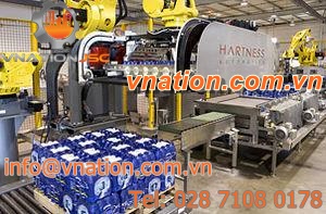 low level infeed palletizer / bottle / high-speed / robotic