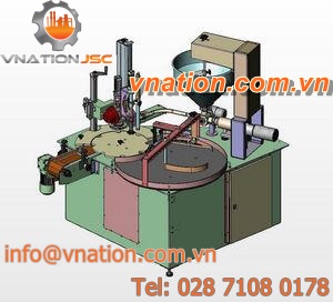 automatic filling and capping machine / pot / pneumatic / with feed hopper