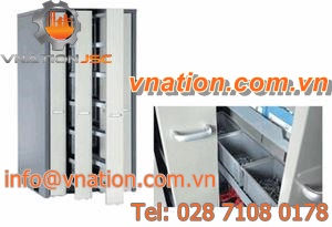 free-standing cabinet / sliding door / with compartments / metal