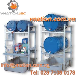 self-supporting shelving / for drums with retention tank / for heavy loads / galvanized