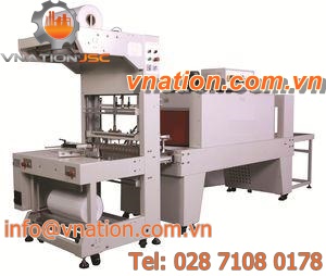 semi-automatic shrink wrapping machine / with shrink tunnel / sleeve / beverage