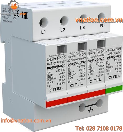 type 2 surge arrester / type 3 / DIN rail / thermoplastic