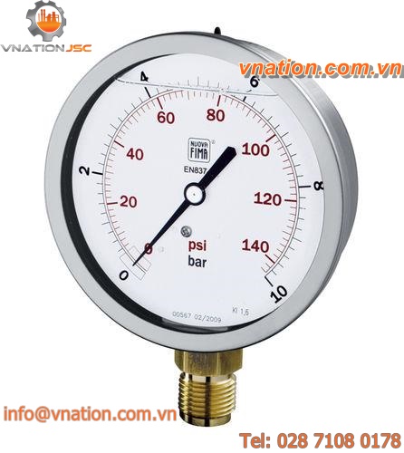 pressure gauge / Bourdon tube / analog / IP67 / for liquids