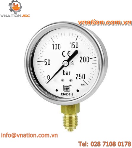 pressure gauge / Bourdon tube / dial / IP67 / for liquids