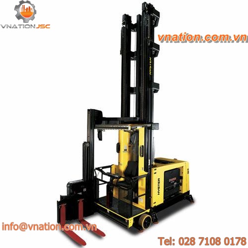 electric forklift / ride-on / for very narrow aisles / with pivoting mast