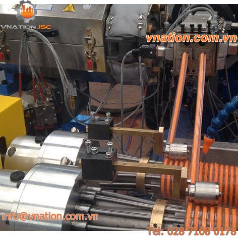 pipe extrusion line / for PVC / for steel-plastic composites / for spiral tubes