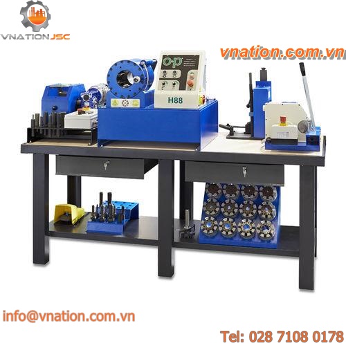steel workbench / with crimping machine / with tool holder panel / with compartments