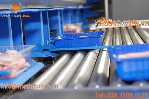 roller conveyor / overhead / for the food industry / for trays