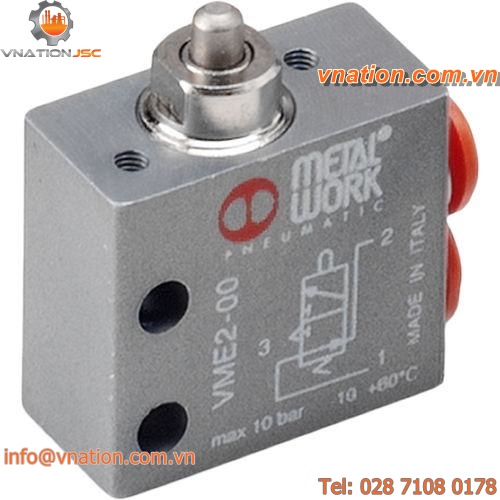 poppet pneumatic directional control valve / mechanically-operated / manual / 3/2-way