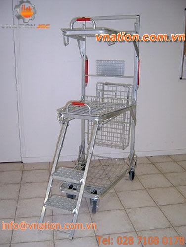 service cart / transport / wire mesh platform / 3 levels