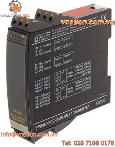 DIN rail mount temperature transmitter / Pt100 / current output / programmable