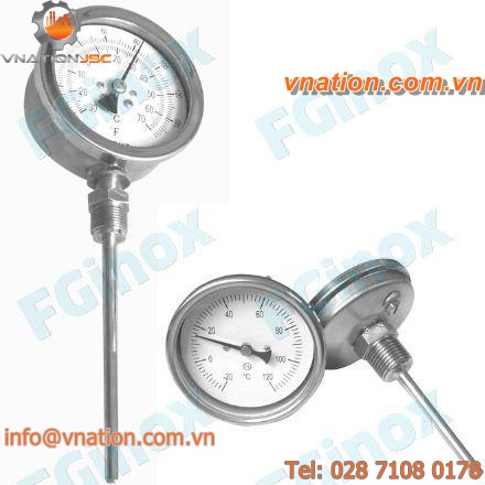 dial thermometer / probe / threaded / stainless steel