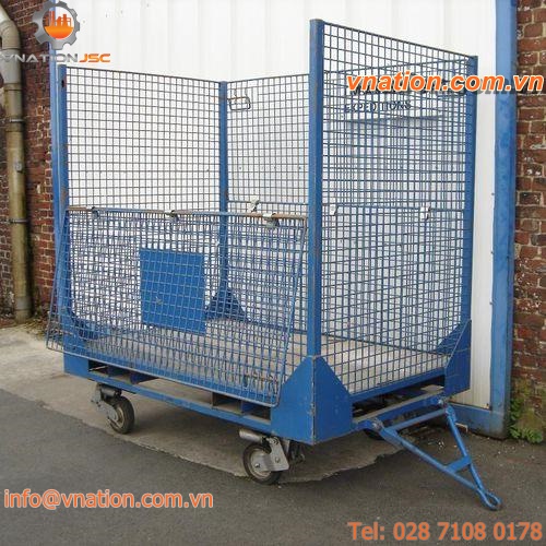 handling cart / wire mesh platform / trash can / with swivel casters