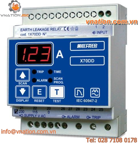 earth-leakage protection relay / panel-mount / DIN rail / digital